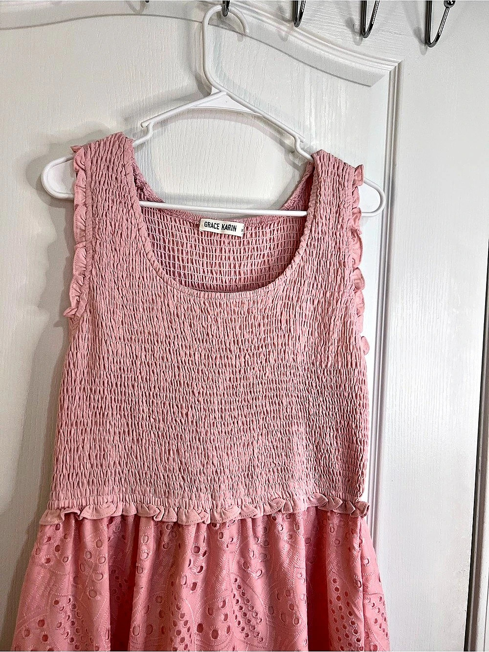 Grace Karin Casual Summer Square Neck Sleeveless Eyelet Midi Dress Eyelet size X